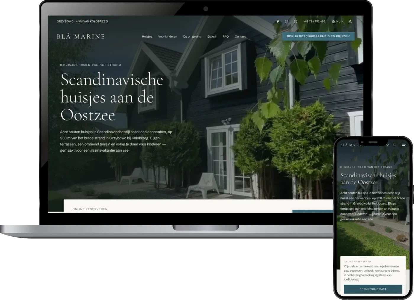 The Blå Marine website on a MacBook and an iPhone