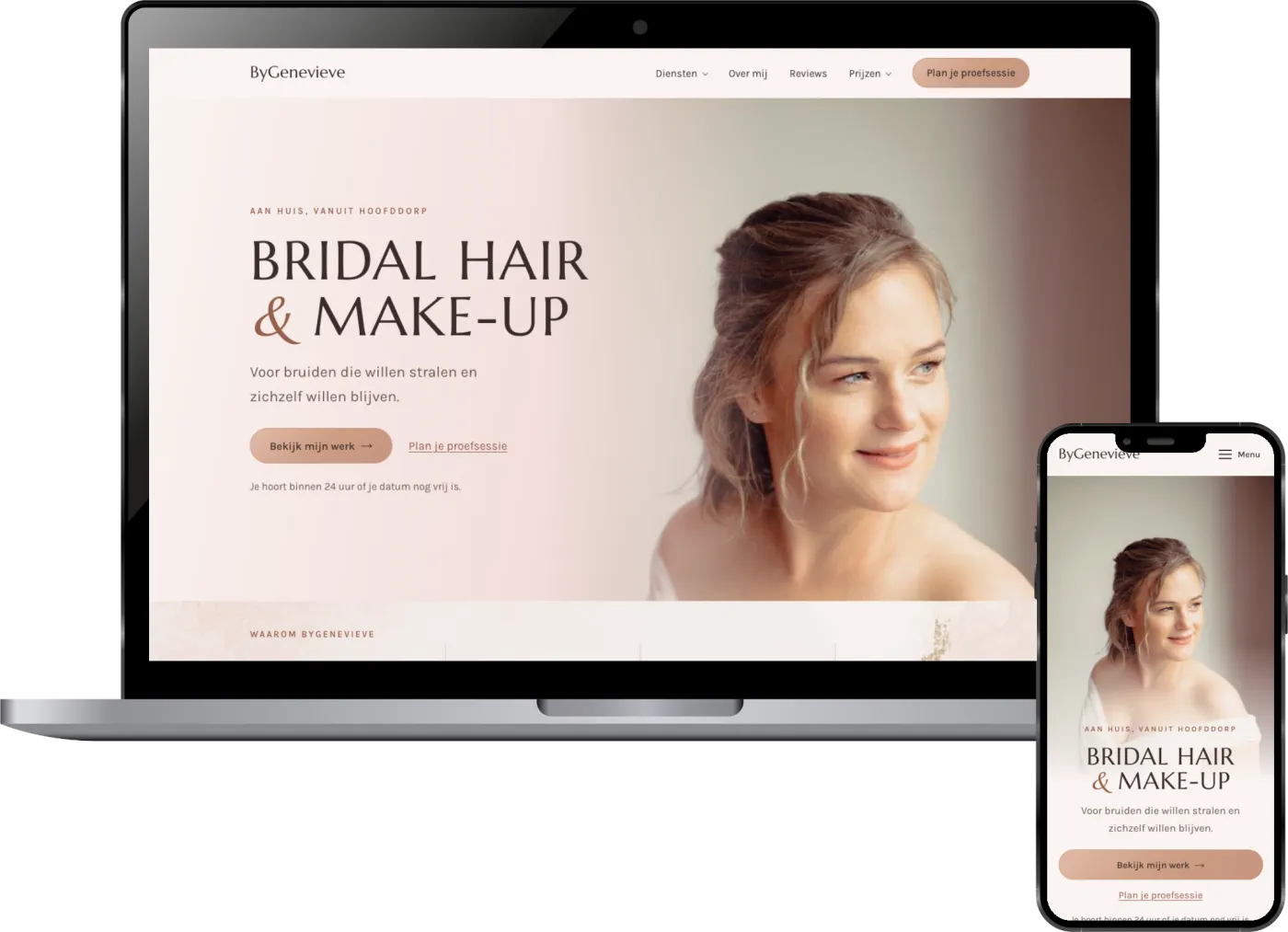 The By Genevieve website on a MacBook and an iPhone