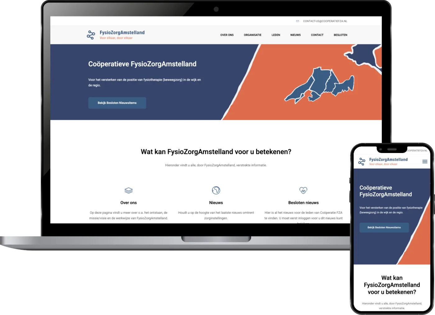 The FysioZorgAmstelland website on a MacBook and an iPhone