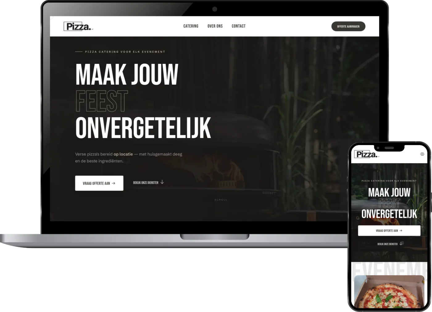 The Pizza Punt Uit website on a MacBook and an iPhone