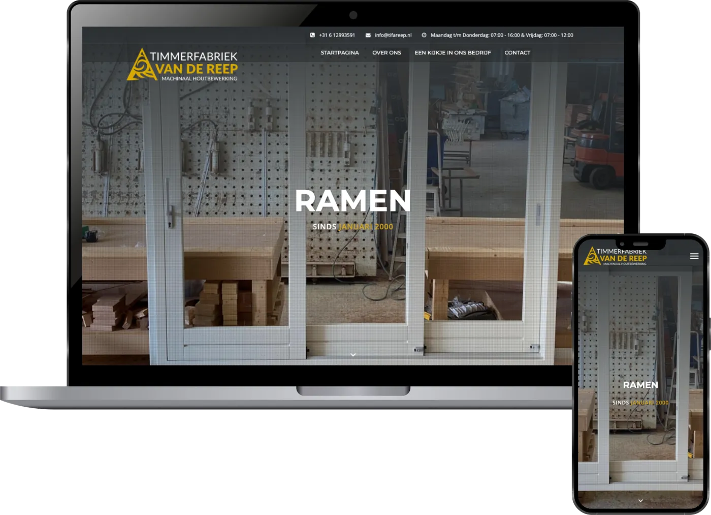 The Timmerfabriek Van De Reep website on a MacBook and an iPhone